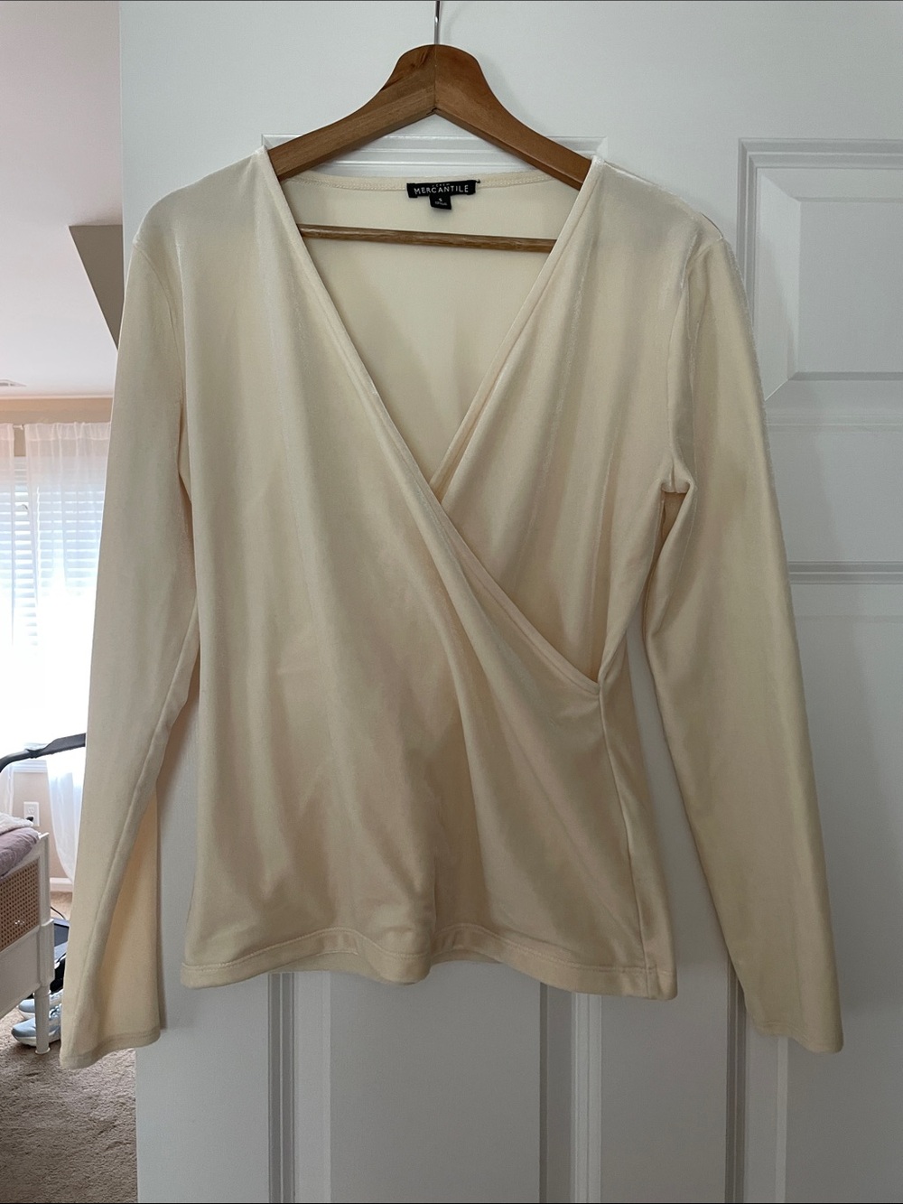 J. Crew Cream Wrap-Front Long Sleeve Top